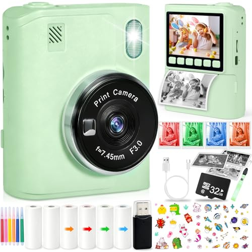 ITMNMNL Appareil Photo Enfant,1080P Appareil Photo Instantané, 2,4 Écran, avec Carte de 32GB,Lecteur de Cartes,6 Rouleaux de Papier d'impression,Appareil Photo Numérique Enfant pour Enfants 3-12 Ans