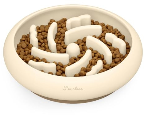 Lunabear Slow Feeder Hundenapf aus lebensmittelechtem Silikon | , Anti-Schling-Napf für langsames Fressen, rutschfest, weich und langlebig, leise, spülmaschinengeeignet (Elfenbein)
