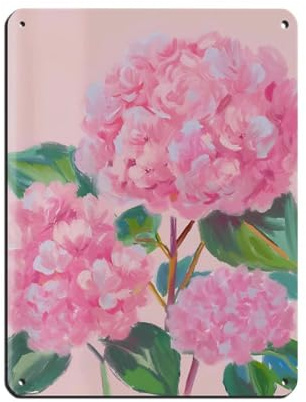 Pink Hydrangeas Bush Print Tin Sign Vintage Metal Pub Club Cafe Bar Home Wall Art Decoration Poster Retro 12x16inch(30x40cm)