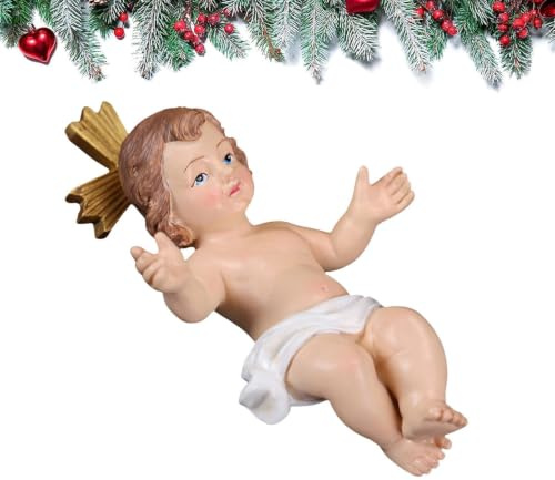 Infant Jesus In Manger Statue, Jesus In The Manger Juldekor Harts julkrubba | Helig scen Staty Resin Heliga familjen Nativity Figur, julbord mittpunkt, realistisk detalj för matbord öpp
