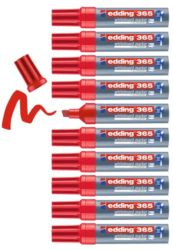 edding 365 Whiteboardmarker - rot - 10 Whiteboard Stifte - Keilspitze 2-7 mm - für Whiteboard, Glas, Schreibtafel, Flipchart - trocken und rückstandsfrei abwischbar, trocknet nicht aus