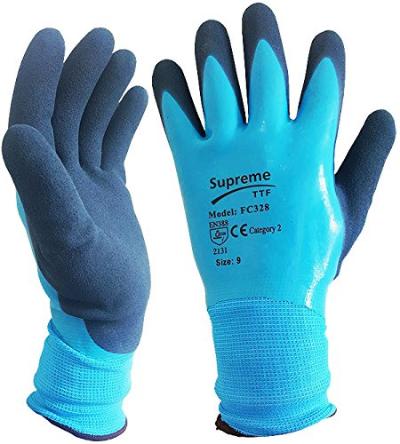 5 Pairs Blue Aqua Waterproof Fully Latex Coated Nylon Safety Work Gloves (Large)