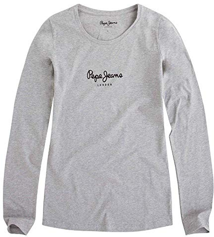 Pepe Jeans New Virginia T-shirt pour Femme Slim Fit Manches Longues Gris