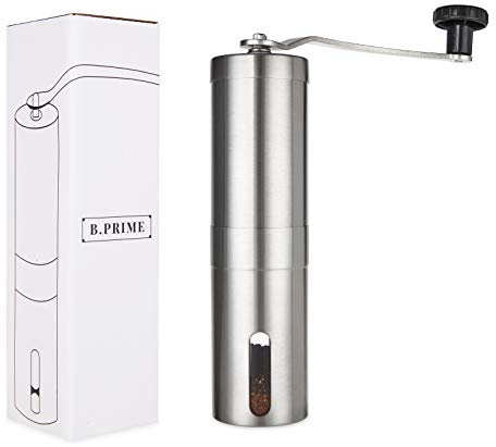 B.PRIME molinillo de café manual con mecanismo de cerámica - Molinillo de café manual de acero inoxidable con ajuste continuo del grado de molido