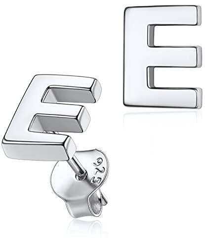 Silvora Petit Boucles d'Oreilles Lettre A-Z Argent 925 Sterling Clou d Oreille Mini Alphabet Anneau Mignon Bijoux Cadeau Soeur Copine BFF Meilleur Amie