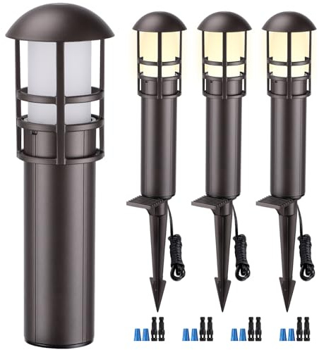 LEONLITE LED Low Voltage Landscape Pathway Lights, 3W 12V AC/DC Path Lighting, CRI90+, IP65 Waterproof, ETL Listed, Oil Rubbed Bronze Aluminum Housing, 3000K Warm White, Pack of 4