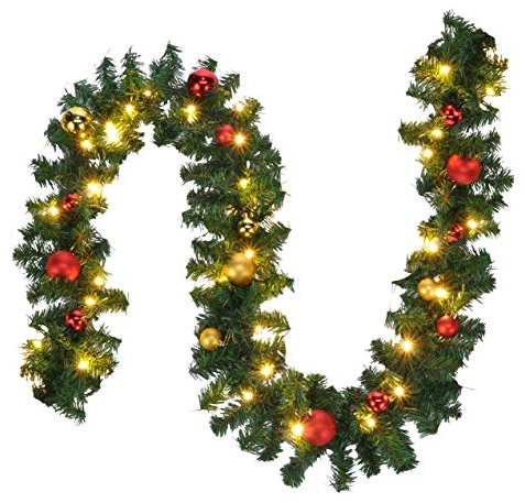 Bambelaa! Tannengirlande Grün Weihnachtsdeko Beleuchtet Künstlich Mit Lichterkette Weihnachten Dekoration Rot Gold 5m