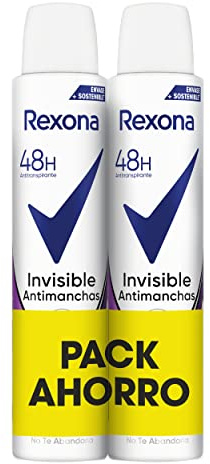 Rexona Invisible Desodorante Aerosol Antitranspirante para mujer, antimanchas, 2 x 200 ml, el ambalaje puede variar