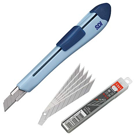 Cutter SDI Ergo Ease, Souple et Ergonomique, avec 10 Lames de Rechange en Acier SK2+Cr2. Couleur Bleu