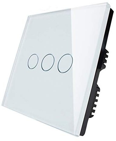 KONOQ Glass Panel Smart Touch Light Switch - WIFI INTEGRATED ON/OFF (3 Gang / 2 Way, White)