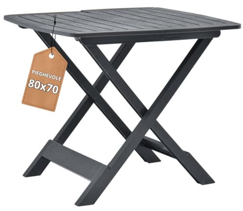 Tomaino - Tavolo Plastica Pieghevole - Tavolo Da Giardino Salvaspazio Richiudibile 79x70x72 cm - Interno, Esterno, Campeggio (Antracite)