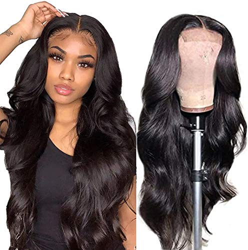 IUPin Body Wave Lace Front Wigs Human Hair Pre Plucked Bleached Knots with Baby Hair Glueless 4×4 Brazilian Virgin Lace Closure Human Hair Wigs for Black Women Natural Color 150 Density