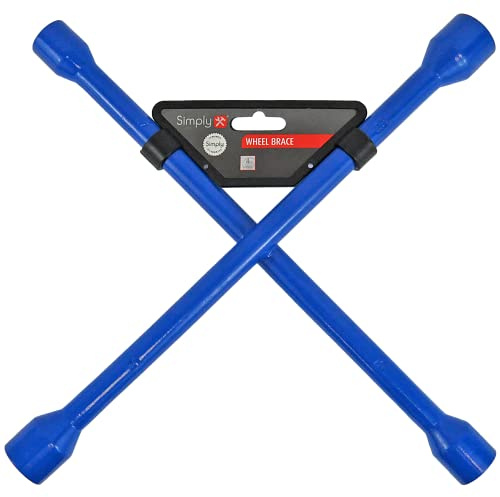 Simply X-Shape Wheel Brace – 4-Way Cross Wrench with 17, 19, 21 & 23mm Sockets, Heavy-Duty Coated Steel