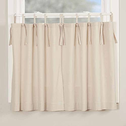 Market Place Natural Tie Top Tier Curtains, Set of 2, 24 Long, Beige Cream Tab Top Café Curtains, Farmhouse, Boho, Country, Vintage