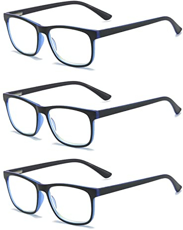 MMOWW 3er-pack Lesebrille Damen und Herren, Anti-blaue Computerbrille mit Federscharnieren（Blau, +1,0