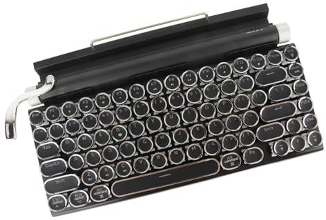 Retro Schreibmaschine Tastatur, 83 Tasten Runder Punk Design, Bluetooth 5.0 Mechanische Tastatur mit Ständer, Einstellbare Helligkeit, Anschluss Mehrerer Geräte