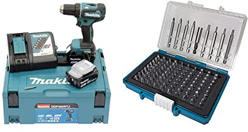 Makita DDF485RTJ Akkuschrauber & P-81050 Bit-Box 99-teilig