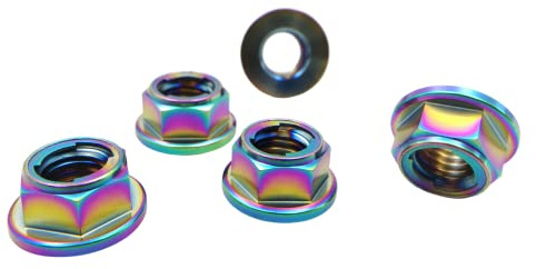 RISON-Titanium Tuerca de Brida de Titanio M5x0.8mm, Tuerca de Seguridad Hexagonal con Reborde, Tuerca de Bloqueo Contratuercas para Piñón/Rueda Dentada de Motocicleta, Bici, Paquete de 5