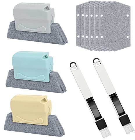 WACH AUF 11 Pcs Window Groove Cleaning Brush Set Multifunctional Crevice Magic Door Window Groove Cleaning Brushes for Door Gap Track Cleaning Tools Window Slots With Scouring Pads