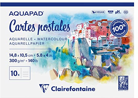 Clairefontaine 975954C - Reisealbum Aquapad DIN A6 10,5x14,8cm, geleimt mit 20 Bogen 300g, ideal für die Gestaltung eigener Postkarten, 1 Stück