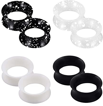 Longbeauty 8 Pcs/12 Pcs Set Schwarz Weiß Silikon Ohr Tunnel Set mit Punkten Ohr Piercing Schmuck 6mm-16mm