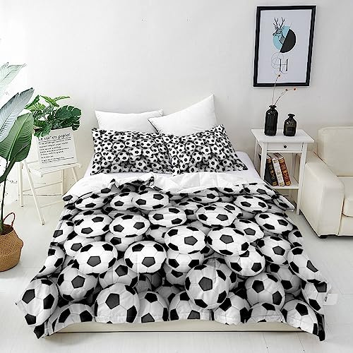 ANHOPE Football Duvet Cover Set Single 135x200cm, 2 Pillowcases | Matching Pillowcase 50x75cm, Sports Theme Soccer Print, All Season Microfibre Quilt Cover Set with Zipper Closure