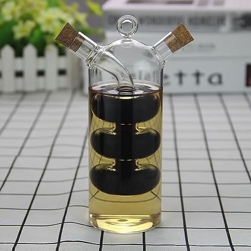 TINGJUNN Bouteille en verre 2 en 1 d'huile et de vinaigre de 350 ml, bouteille d'huile et de vinaigre en verre, bouteille de sauce soja et vinaigre