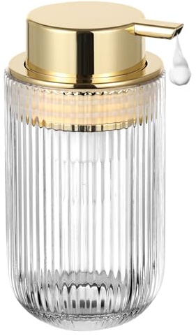 LEICURACE Glass Foam Soap Dispenser, Refillable Foaming Dispenser with Gold Pump, Foam Hand Soap Dispenser for Bathroom Kitchen, Modern Home Bathroom Decor （Foam Type/Clear）