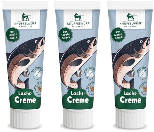 Knuffelwuff Tuben Snack Lot de 3 friandises pour chien Crème de saumon – avec beaucoup de poisson frais – Sans conservateur, sans sucre ni céréales ajoutés – Idéal également pour les chiots – Fabriqué