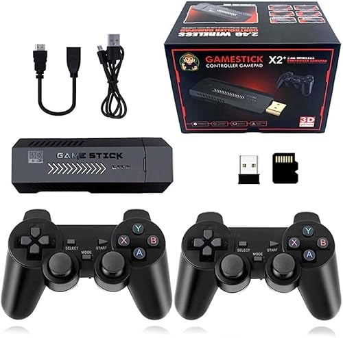 Retro spelkonsol, X2 Plus spelpinne retro konsol dubbel trådlös kontroll, 40 000+ spel, 128 GB, svart