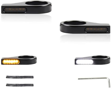 FACAILAHA Motorrad-Frontgabel-LED-Blinker, universal, sequentiell, Switchback, Lauflichter, 12 V, bernsteinfarbene Blinker mit Halterung, passend für Honda, Harley, Yamaha, Suzuki, Kawasaki