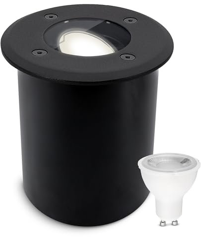 SSC-LUXon JUAVI Bodenleuchte Einbau aussen schwarz IP67 schwenkbar - Außenleuchte Garten Boden mit GU10 LED neutralweiß 5W befahrbar