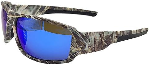 Polarisierte Sonnenbrille für Herren, Jagd-Sonnenbrille mit TR90-Camouflage-Rahmen, Angelbrille, um Fische im Wasser zu sehen, UV-Schutz, Jagd, reduziert, Blau / Camouflage, Einheitsgröße