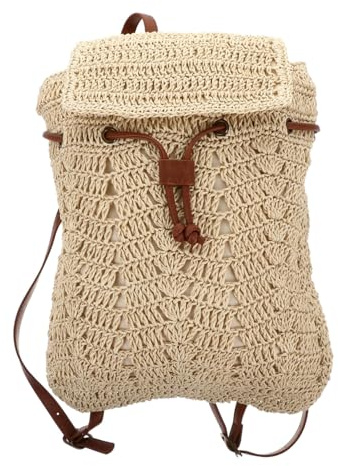 LIFKOME Bolsa Playa Mujer De Paja Tejida Beige Mochila y Bolso Doble Uso Con Cordón Para Verano Bolso Hombro Moda Ligera y Resistente Para Tarjetas y Cosméticos