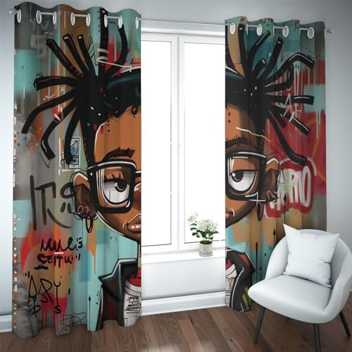 CHERHERART Anime Mädchen Verdunkelungsvorhänge Paneele Set von 2 Hüfte Hüfte Hippie Zimmer Verdunkelung Vorhänge Interessante Kinder Vorhänge für Jungen Mädchen Schlafzimmer B168xH300