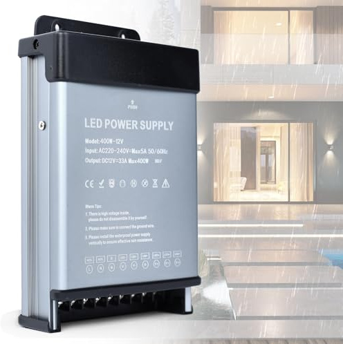 YOODI Transformador 220V a 12V 400W Ultra Fino Fuente de Alimentacion 12V 33A LED Driver de Voltaje Constante Impermeable IP44 Controlador de Bajo Voltaje LED Adaptador para Tira LED Lámpara LED