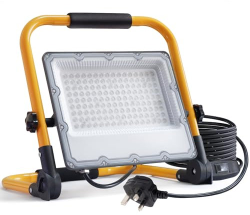 MEEKBOS 100W LED Work Light with Switch and 13.1 ft Cable, 10000LM Construction Light, 700W Equivalent 6500K Portable Working Lights with Stand, IP66 Waterproof Job Site Light for Construction Site