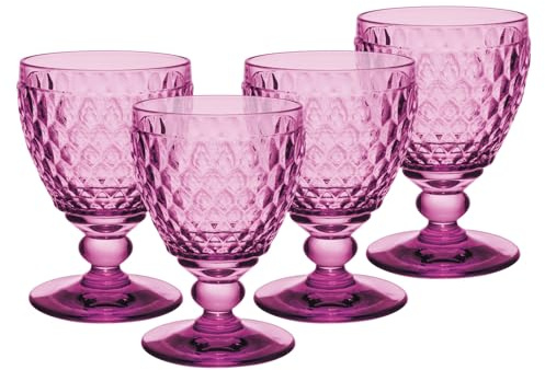 Villeroy & Boch Boston Berry Juego de 4 copas de vino blanco, 230 ml, copas de vino de colores con patrón facetado, cristal para vino blanco, apto para lavavajillas, color rosa