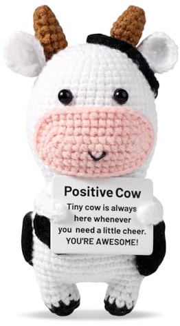 TOYMIS Vaca Positiva, Vaca de Ganchillo Muñeco Mensaje Positivo Positive Crochet Muñeco Positivo Mini Patata Positiva para Decoraciones de Fiestas Regalos de Estímulo