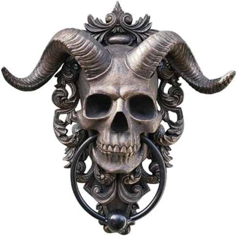 HUTALIM Vintage Eisen Shofar Heavy Duty Gothic Türklopfer Totenkopf Statuen Türklopfer Türgriff Perfekte Dekoration Zuhause