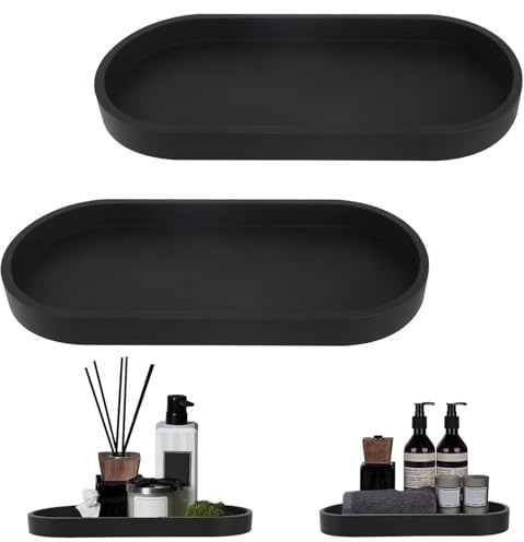2 Pezzi Vassoio Decorativo Nero Rettangolare, Piccolo Portaoggetti per Bagno e Banconi di Cucina