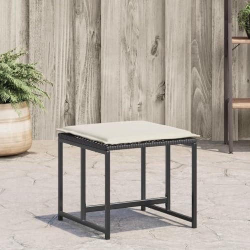 LAPOOH Gartenhocker mit Kissen 4 STK. Schwarz Poly Rattan, Balkon Hocker, Fusshocker Garten, Hocker Garten, Fußhocker Für Sessel, Gartenmöbel Hocker - 4008582