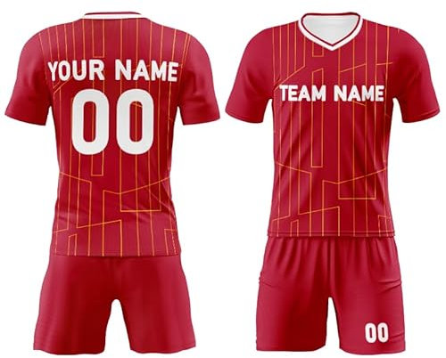 Custom Football Printed Jersey - Red Football Kit for Men Kids Boys - 1984S Retro Red T-Shirt Add Team Name Number S-5XL