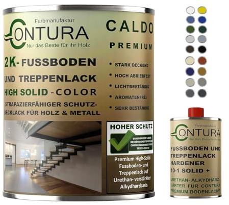 Contura 2K Fussbodenlack Treppenlack Farbe Buntlack Seidenmatt Dielenlack Parkettlack (9005 Schwarz, 2,75Liter (2,75L+250ml Härter))