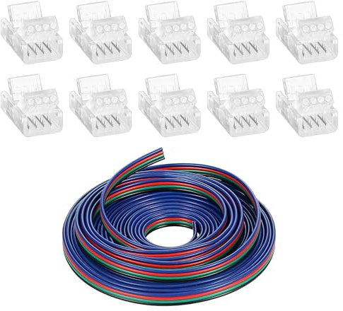 5m Cable Extensión Tira LED Cable de Conexión DC 12V Cinta LED 4 Pin Cable Conector Banda LED Separable Extensio,10pcs 4 Pin 10mm Conector de Tira LED,Compatible con SMD 5050 y 5630 ﻿