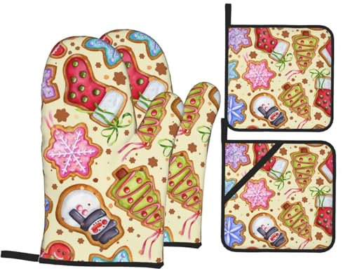 Ofenhandschuhe und Topflappen, Lebkuchen, Kekse, hitzebeständig, Küchen-Backhandschuhe, rutschfeste Oberfläche zum Kochen, Backen, Grillen, Grillen