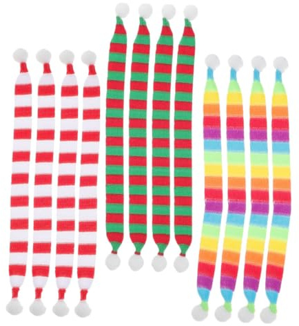 Warmhm 12 Stück Kleiner Weihnachtsschals aus Stoff Dekorative Puppenzubehör zum Verzieren von Weihnachtsbaum und Weinflaschen für Bastelprojekte