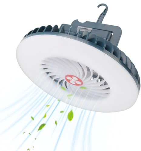 BNGXR LED CampingLampe, Tragbarer Camping Ventilator, Camping-Ventilatorleuchte für den Außenbereich mit USB Aufladbar 1200 mAh Camping Laterne mit Magnet & Hanging Haken für Camping, Angeln (bleu)