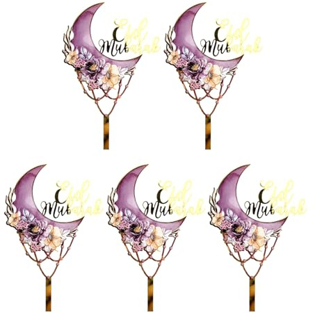 Hangsu Pack 5 Toppers À Gâteau Set Cupcake Toppers Eid Theme Food Food Pick Pick Pick Baking Accessoires pour Creative Party Decors