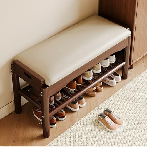Caimcie Madera Mueble recibidor Entrada casa，con Cojines de Cuero, Mueble Zapatero Oculto de 2 Niveles 80cm